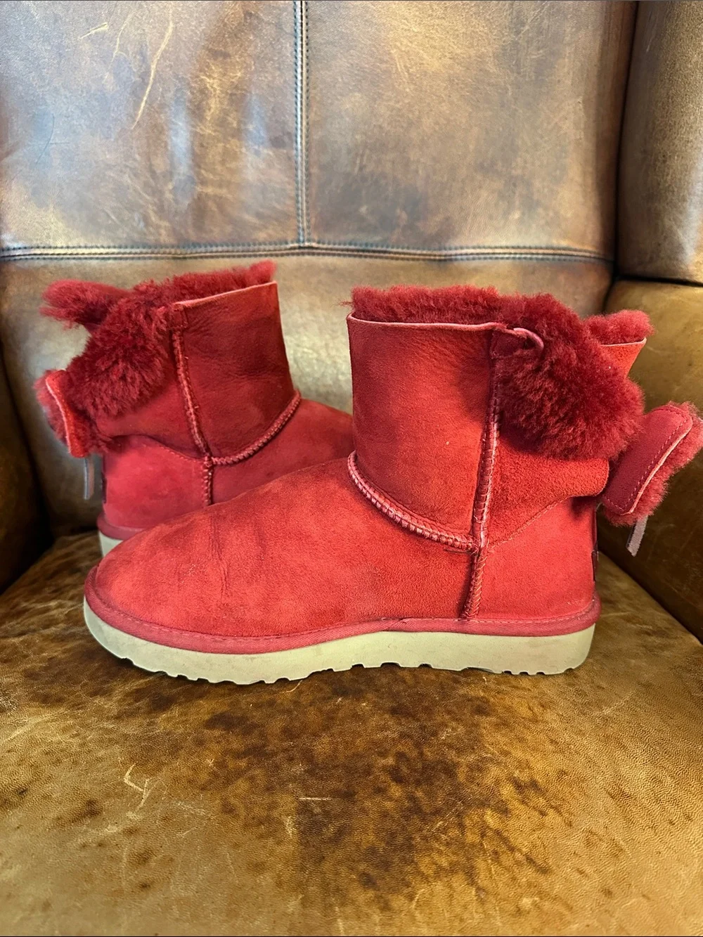 UGG Double Bow Mini Red Kiss Boots - Women’s 9